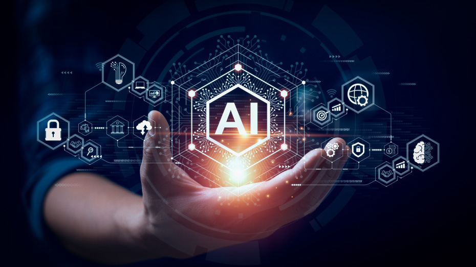 Imagem AI Empresário tocando o cérebro trabalhando da Inteligência Artificial (IA).