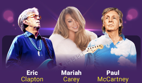 Foto do Eric Clapton, Mariah Carey e Paul Mcartney