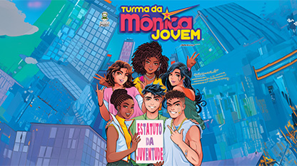 Capa do gibi turma da Mônica jovem com personagens jovens sobre o estatuto do estudante