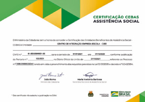 Foto do Certificado de Entidade Beneficente de Assistência Social