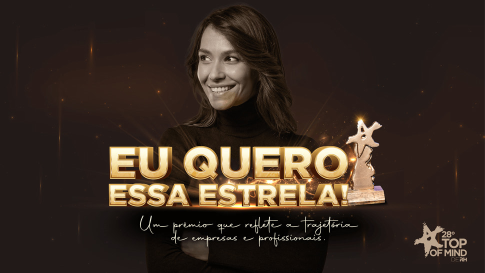 Mulher branca de cabelos castanhos sorrindo para a foto e texto: Eu quero essa estrela! em primeiro plano