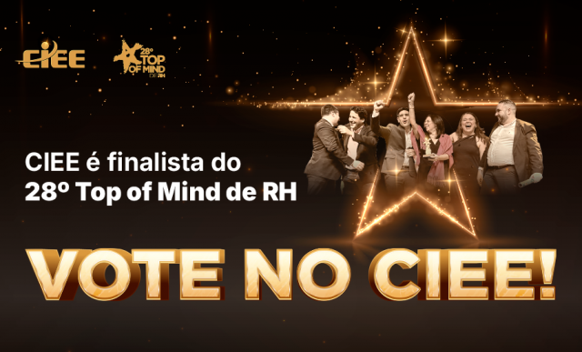 a imagem mostra o CIEE como finalista do prêmio Top of Mind RH